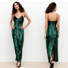 Yumi Kim Amelie Emerald green jewel striped metallic velvet slip dress