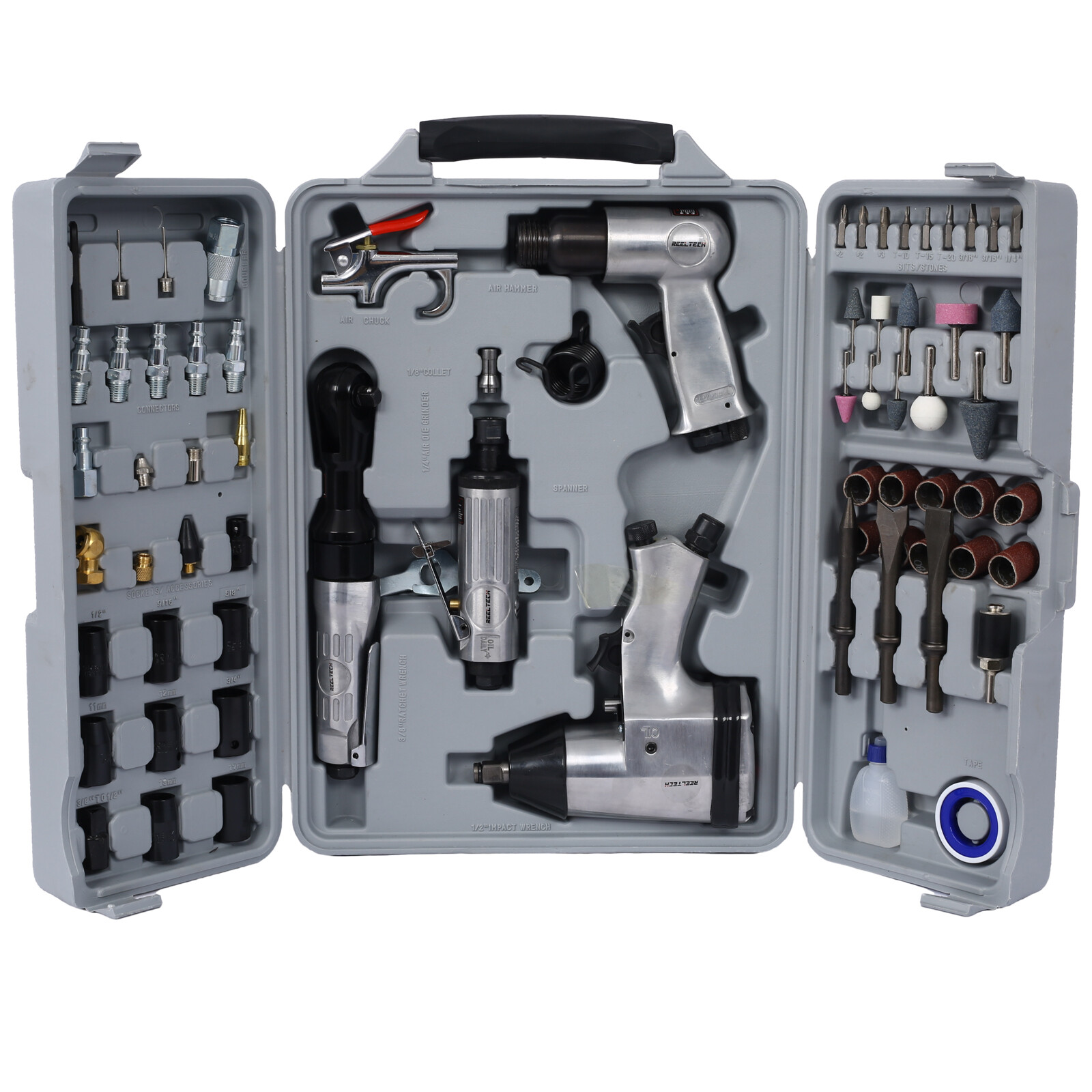 Air Tool and Accessories Kit, 71 Piece, Impact Wrench, Air Ratchet, Die Grinder