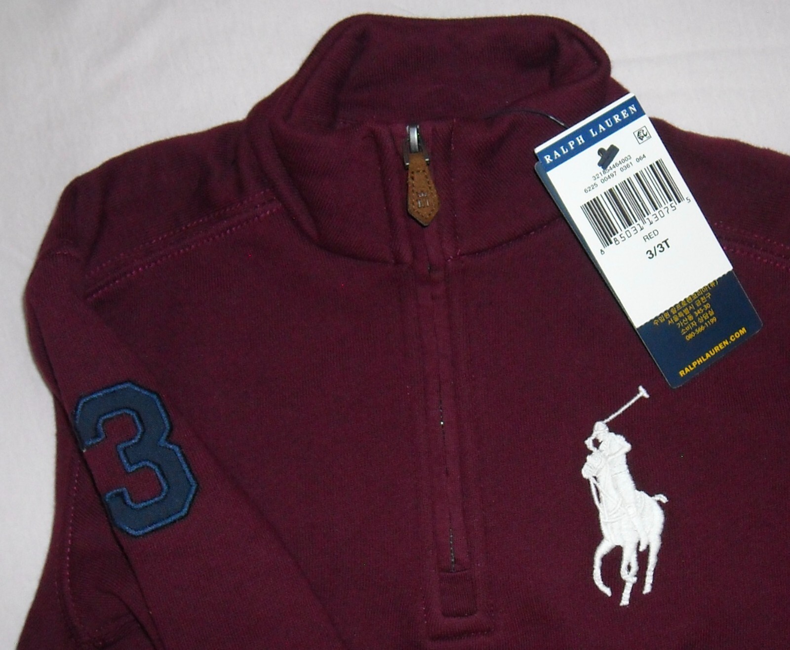 Felpa Polo Ralph Lauren ragazzo 1 3 zip grande pony nuova con etichetta taglia 3 3T colore rosso