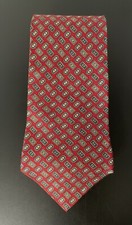 TOMMY HILFIGER 100% Silk Tie Men's Red Necktie Made in USA Geometric Design Gold