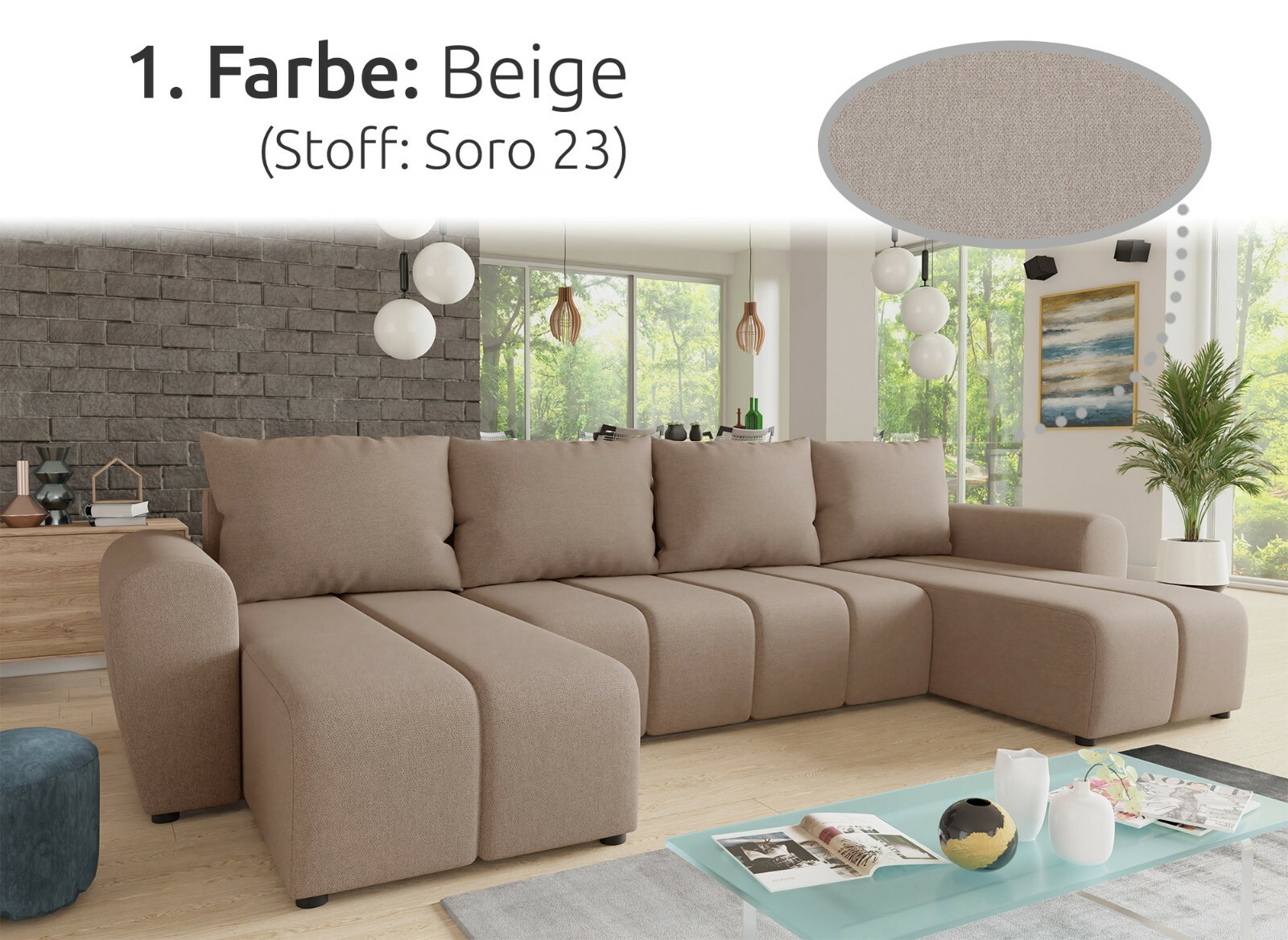 Ecksofa CLEO U-Form Mit Schlaffunktion - Wohnlandsc Produktbild-Vorschau 2