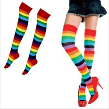 Women's Colorful Striped Tube Thigh High Over Knee Socks Casual Long Stockings