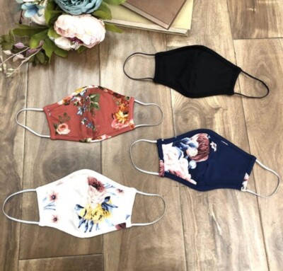 Rust Orange Floral Face Mask with Filter Pocket