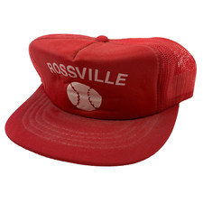 Vintage Rossville Baseball Kansas Red Polyester Snapback Trucker Hat Cap