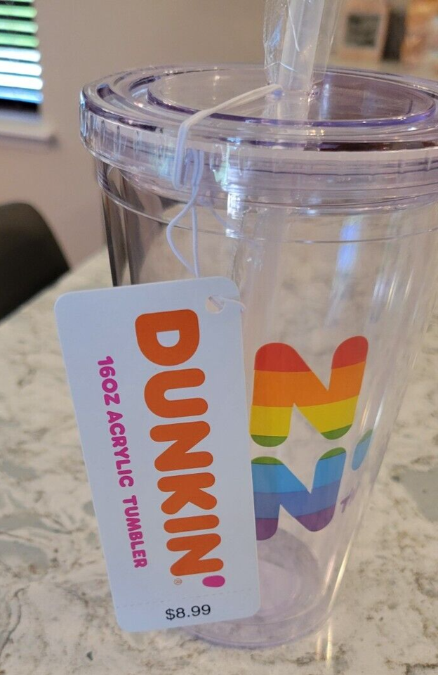 New Dunkin Donuts 16oz Acrylic Tumbler Coffee Cup Rainbow Pride Flag w/ Straw eBay