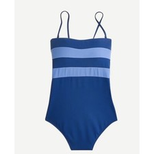 J.Crew 118 Colorblock Bandeau One-Piece Swimsuit Ocean Steel Blue AX966 Size 24