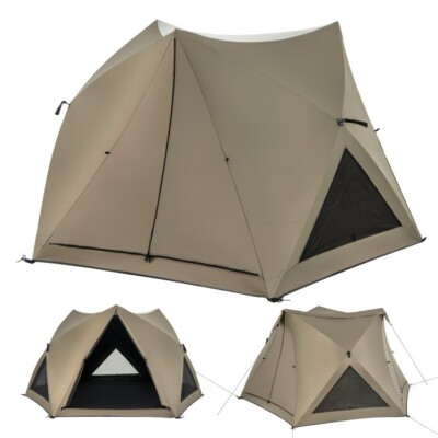 6-Sided Pop-up Camping Tent w/ Rainfly & Skylight 3 Door 3 Mesh Window Carry Bag