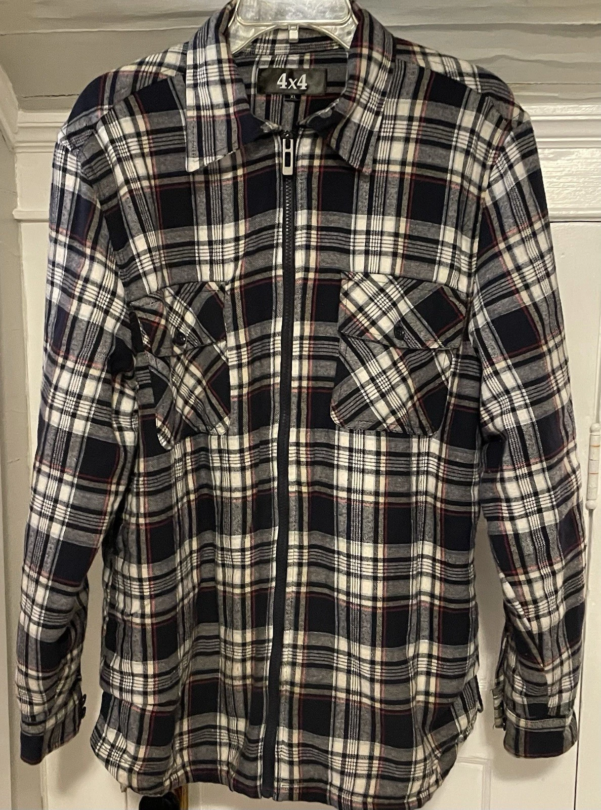 4X4 Men’s Plaid LS Fleece Lined Full Zip Shacket (no hand pockets) XL