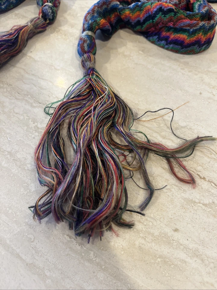 Женский шарф с бахромой ацетат разноцветный зеленый, оранжевый, фиолетовый, синий - подарок - Изображение 2 из 3