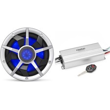 Clarion Marine 4 Channel Amp  10" Silver Grill Boat Audio Upgrade Bundle
