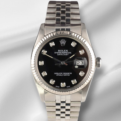 Rolex 36mm Datejust Steel Fluted Black Dial Watch 16014