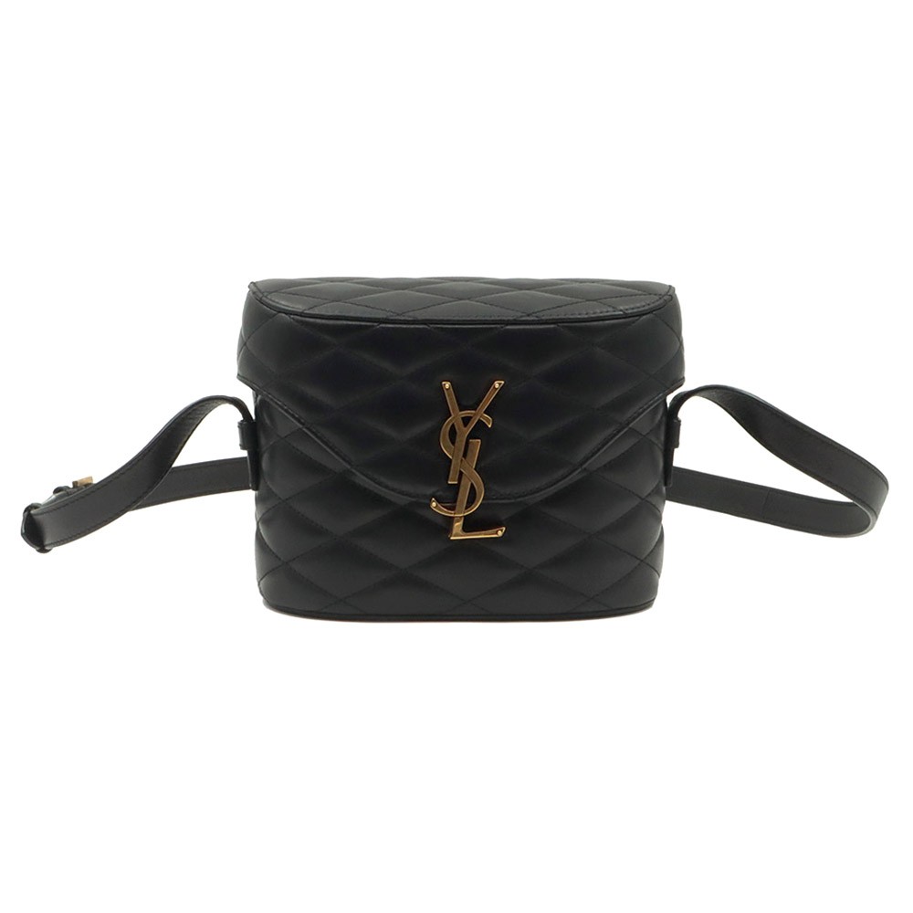Saint Laurent borsa a tracolla mini box nera in pelle di agnello trapuntata color oro 