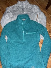 2 Womens Under Armour Half Zip Sweater M Medium Green/grey Athletic Gym Workout