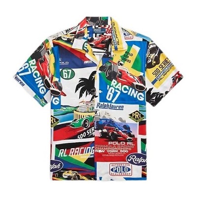 Polo Ralph Lauren Formula Racing Sz 2XL Classic Fit Prix Poster Woven Camp Shirt
