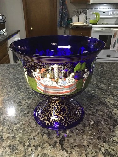 MURANO GLASS Coppa Nuziale Barovier Cobalt Blue Venetian Wedding Cup Bowl ITALY