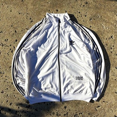 Vintage 90s adidas Ultrastar Men's Track Jacket L White/Black Full Zip 3-Stripes