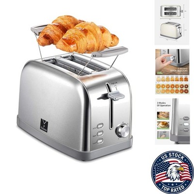 Stylish Retro Bagel Toaster - 2 Slice with Extra Wide Slots & 7 Shade Settings