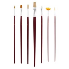 7-Piece Long Handle Nylon Hair  Bristle Artist Paint Brush Variety Set