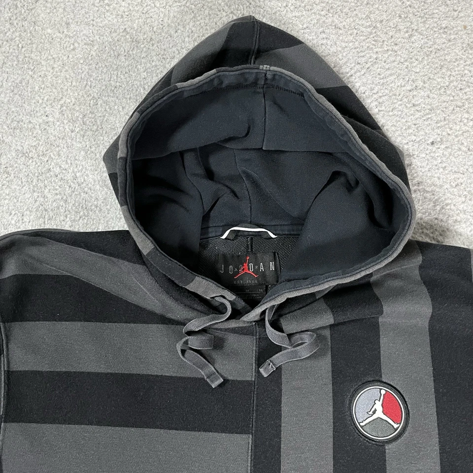 Air Jordan Hoodie Mens M Gray Stripe Pullover Sweatshirt Retro Jumpman Y2K VTG - Image 4 of 4