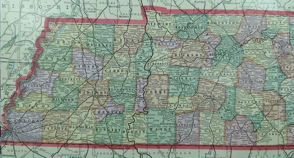 Mapa TENNESSEE 1903 22"x14" ~ Antiguo Antiguo Original MEMPHIS NASHVILLE TN Foto 2 de 4