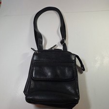 Vintage Fossil Black Leather Square Crossbody Messenger Bag Purse