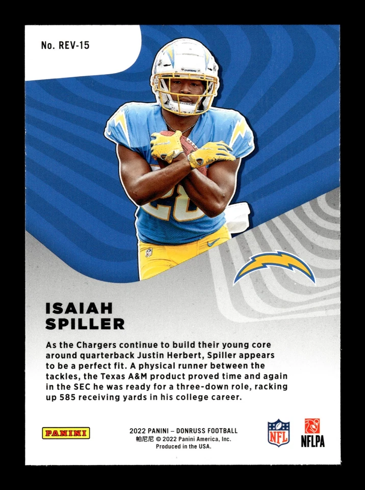 2022 Donruss Rookie Revolution #REV-15 Isaiah Spiller - Los Angeles Chargers - Image 2 of 2