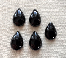 5 Black Onyx 15 x 10 mm Pear Teardrop Cabochon Gemstones Stones NOS