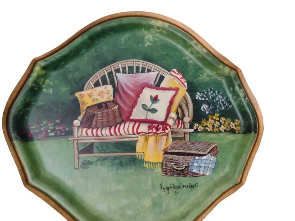 Banco de jardín pintado de madera Mary Kay Crowley placa de arte cabaña diseños Tam Sar de colección Foto 2 de 4