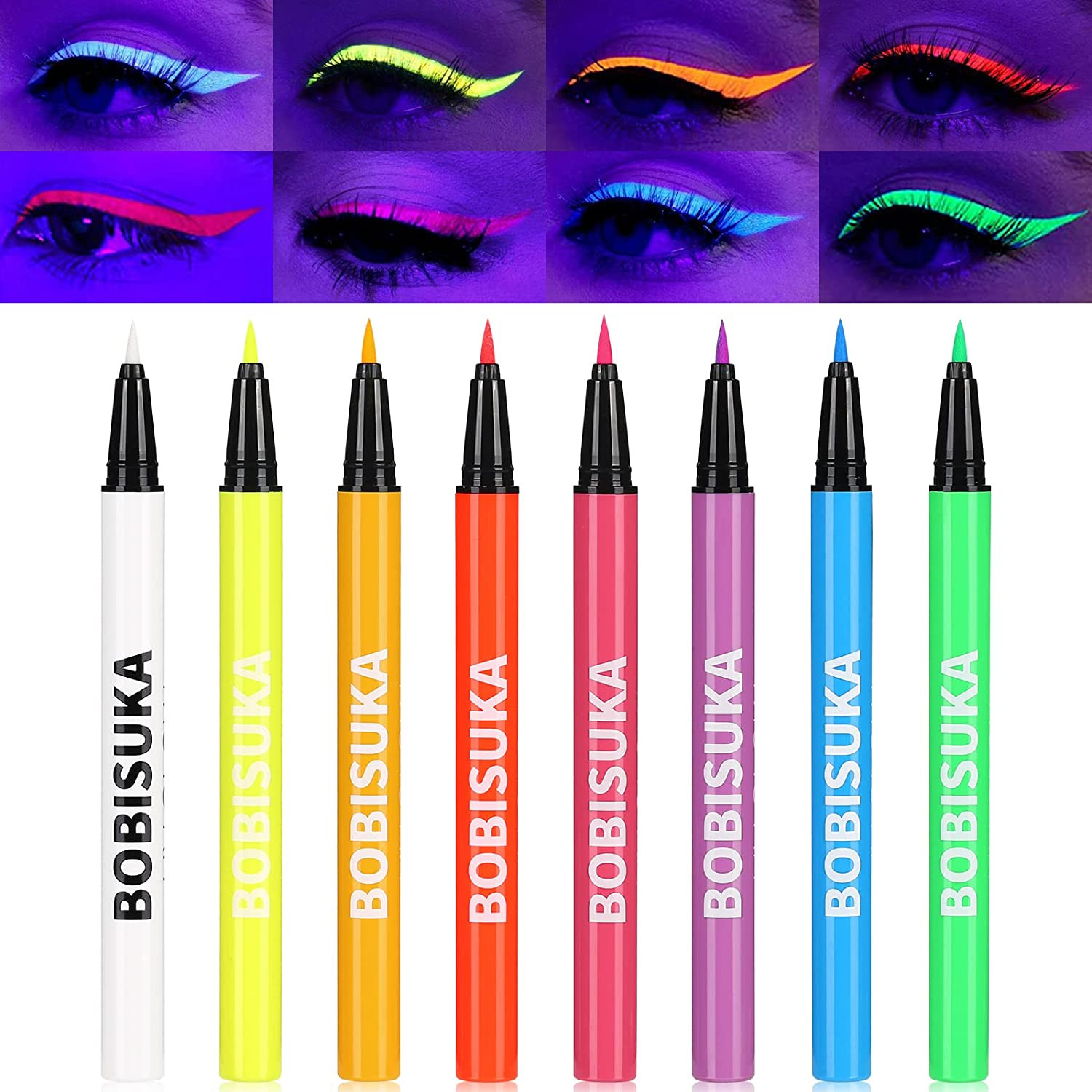 8 Colors UV Neon Liquid Eyeliner Set, Matte Colored Eyeliner Pens, Waterproof
