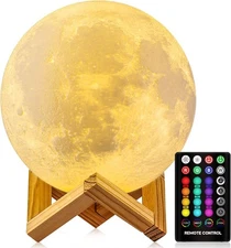 3D Moon Night Lamp Planet Light Remote & Touch Control 16Colors with Stand US