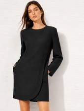 J CREW Dress Overlap Long Sleeve Shift Lined Black E5532 Pinte Knit $148 Sz 6