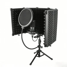 Microphone Isolation Shield, 5 Panel Sound Shield with Pop Filter and Tripod