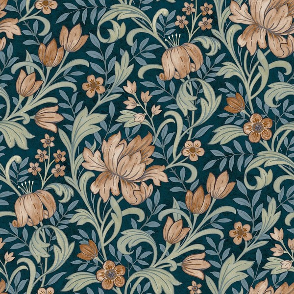 Marian Floral Trails Tapete A67101 Orange Vintage BläTter Arts & Crafts Grandeco-image