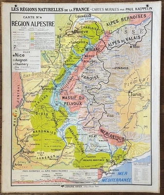 🌏 Ancienne carte scolaire Hatier Kaeppelin 4 / 10, 1940 France Alpes, Bretagne - Photo 1/4