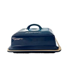 Le Creuset Blue Stoneware Butter Dish w Lid Rectangular 7" France
