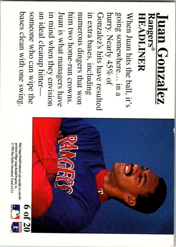 Juan Gonzalez 1996 Fleer Update #6 Texas Rangers | eBay