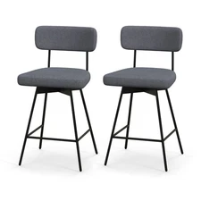 2PCS Swivel Bar Stool 25" Upholstered Bar Height Dining Chair w/ Footrest Grey