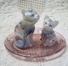 Fenton 95th Anniversary Opalescent Cat Figurine Set w/Tray; Scott K. Fenton
