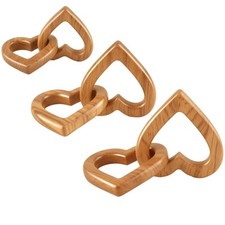 Set of 3 Handmade Olive Wood Hearts Natural Wood Decor Collection Interlockin...
