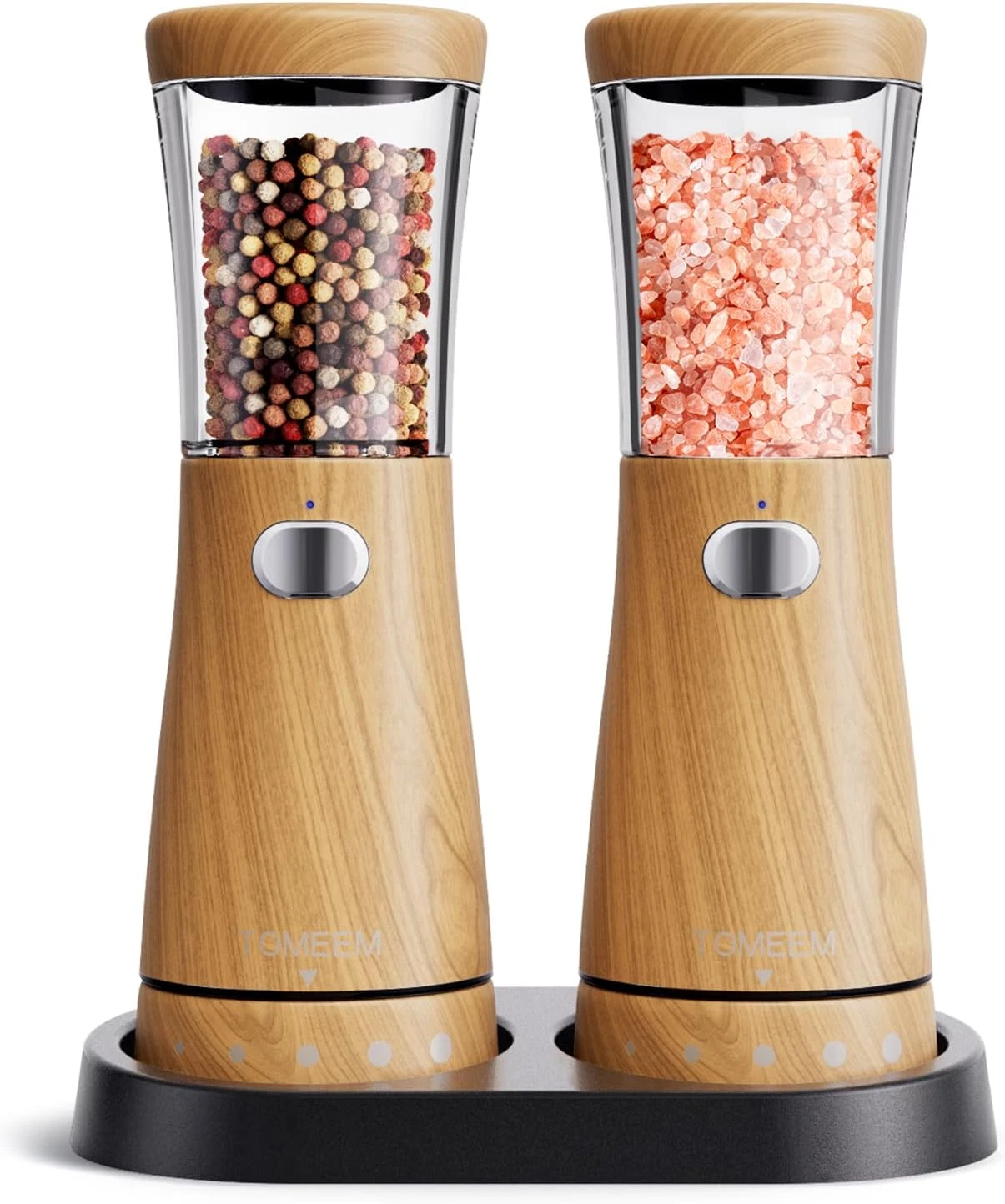 Electric Salt and Pepper Grinder Set with Storage Base, Stainless Steel Recharge