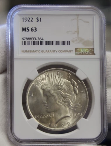 1922 US Peace Silver Dollar $1 NGC MS63