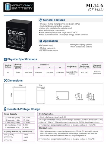 Mighty Max 6V, 14Ah, Fast-on Terminal, Replaces National Power GS036R1 - 8 Pack - Picture 5 of 6