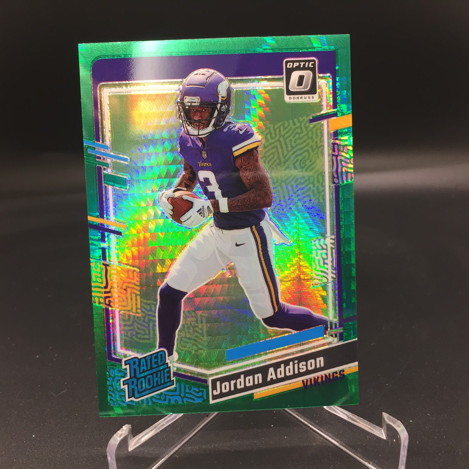 Jordan Addison 2023 Donruss Optic Green Hyper 271 Minnesota Vikings Rookie