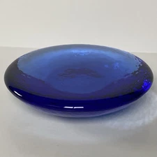 Fire And Light Candle Holder Disc Cobalt Blue Recycled Glass Stand Art 4.25”