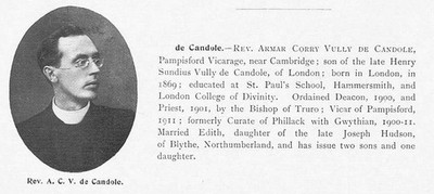 Rev Armar Corry Vully de Candole of Pampisford Vicarage - Antique Print 1912