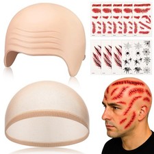 12 Pcs Halloween Scary Bald Cap Special Effects Latex Makeup Bald Wig Cap wit...