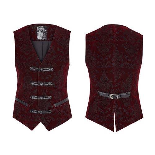 Chaleco Punk Rave Opera Victoriano Gótico Steampunk Rojo Jacquard Chaleco Chaleco Y-813 - Imagen 2 de 6