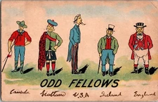 RARE Patriotic Uncle Sam Union Jack Odd fellows Vintage Postcard KC18