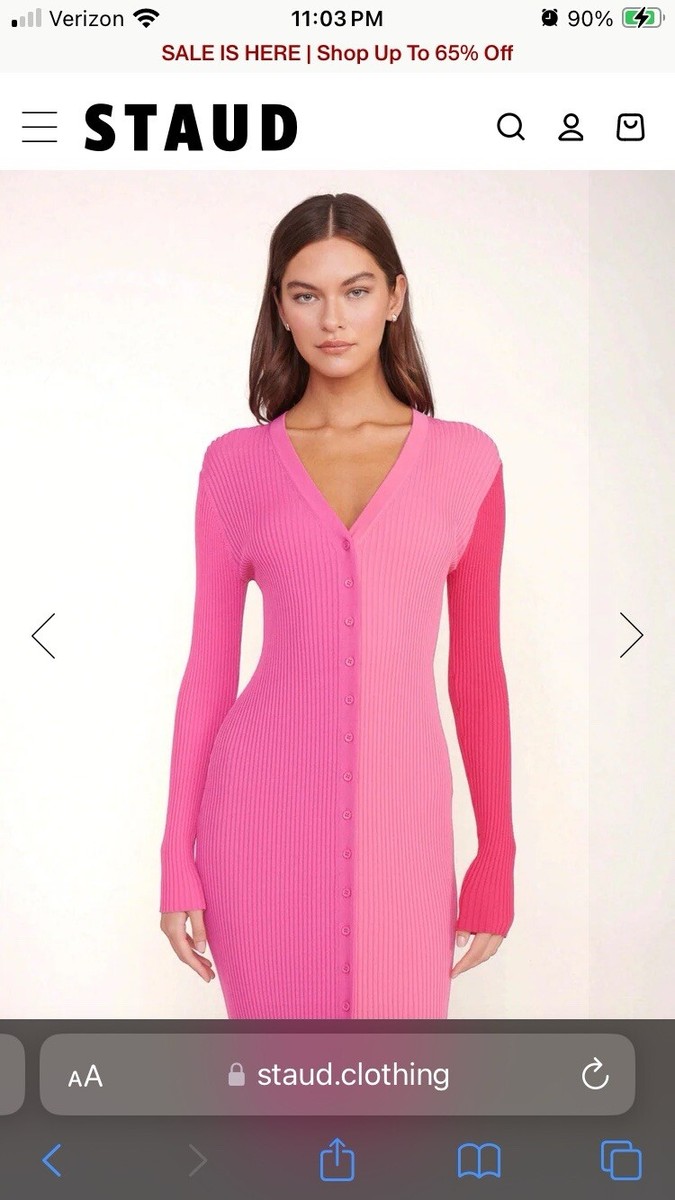 staud purple & pink shoko midi dress Staud Shoko Colorblock Body-con Sweaterdress In Fuschia Bordeaux