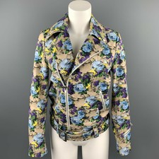 Msgm Size Us 4 / It 38 Khaki & Purple Floral Cotton Biker Jacket
